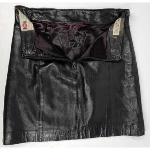Vintage Jean-Claude Poitras Real Lamb Skin Leather Skirt Black Mini Bac… - Picture 3 of 12